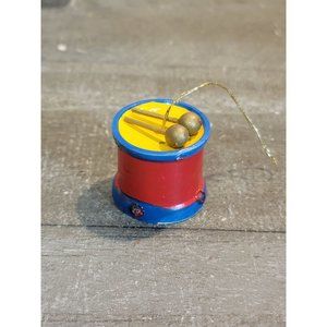 Wooden red blue drum flower Xmas ornament decor